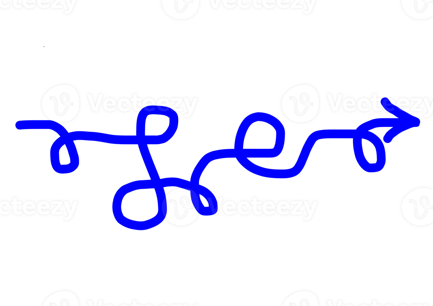Tangled scribble blue direct line with arrow. Messy lines. Difficult route line. Mental health issues. Mental confusion, complicated way. Isolated on transparent background png