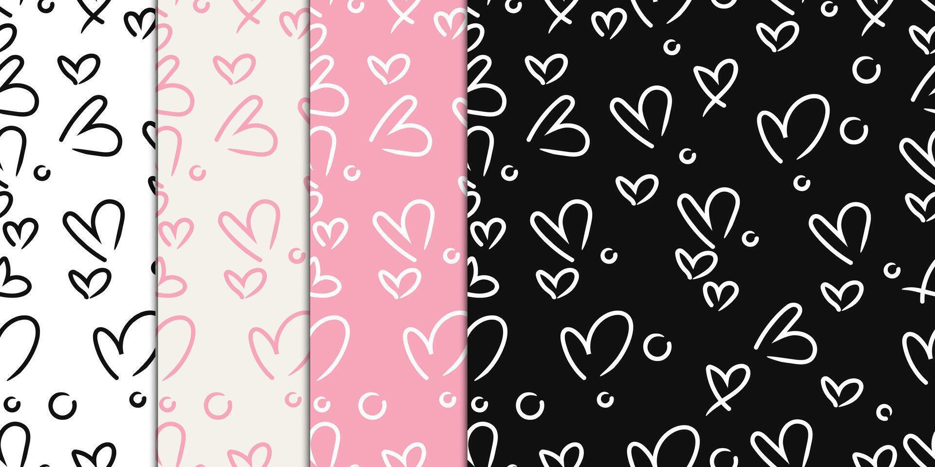 Elegant Seamless Valentines Day Patterns Collection.Romantic Hand-Drawn Designs vector