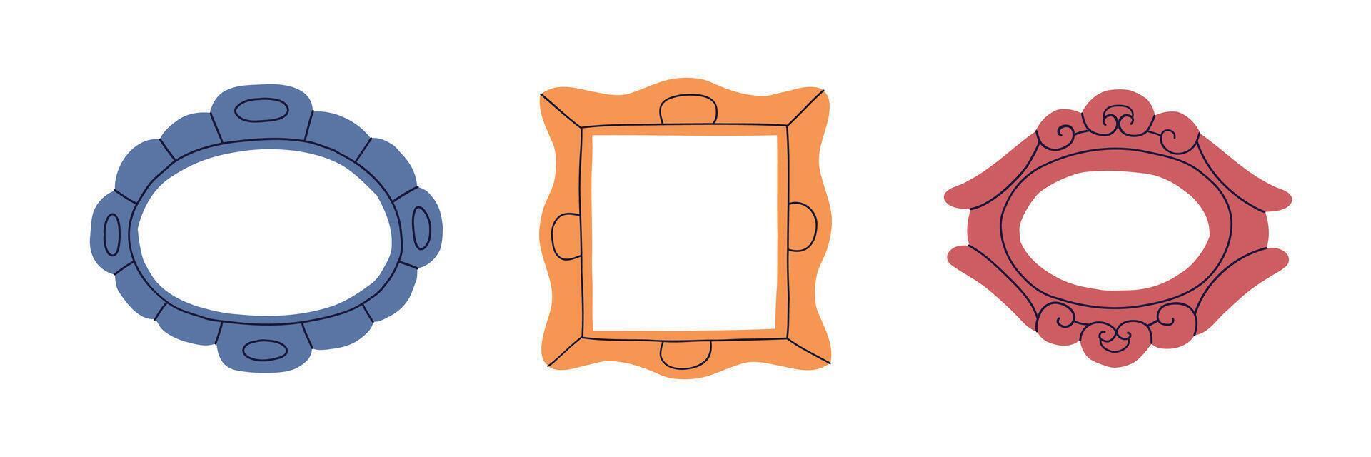 Set of decorative frame or border drawing in flat style. Hand drawn illustration. vector