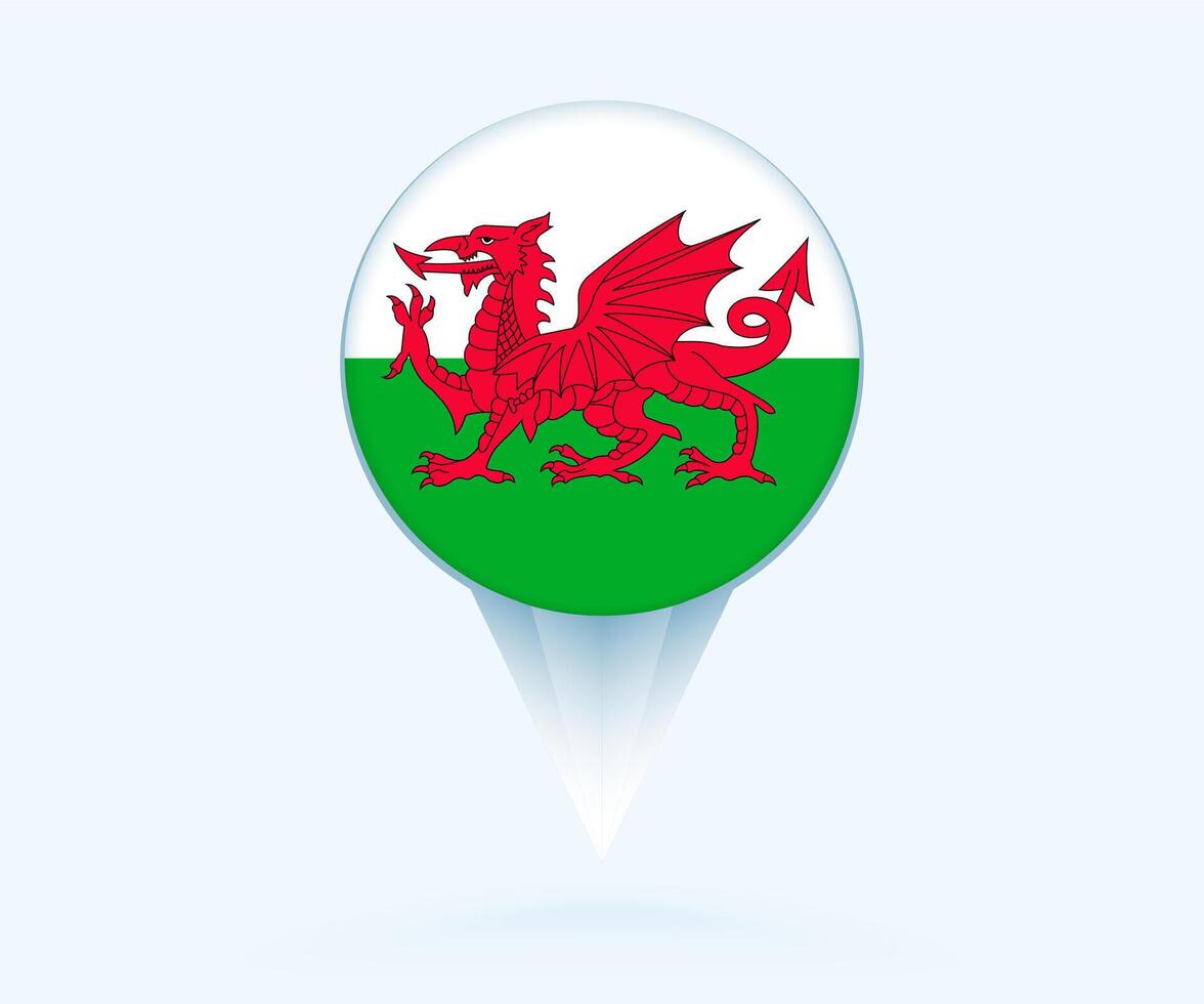 Map pointer with flag of Wales. vector