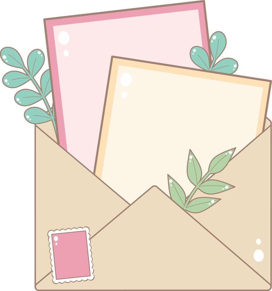Open Envelope With Cards. Cute and Simple Style. vector