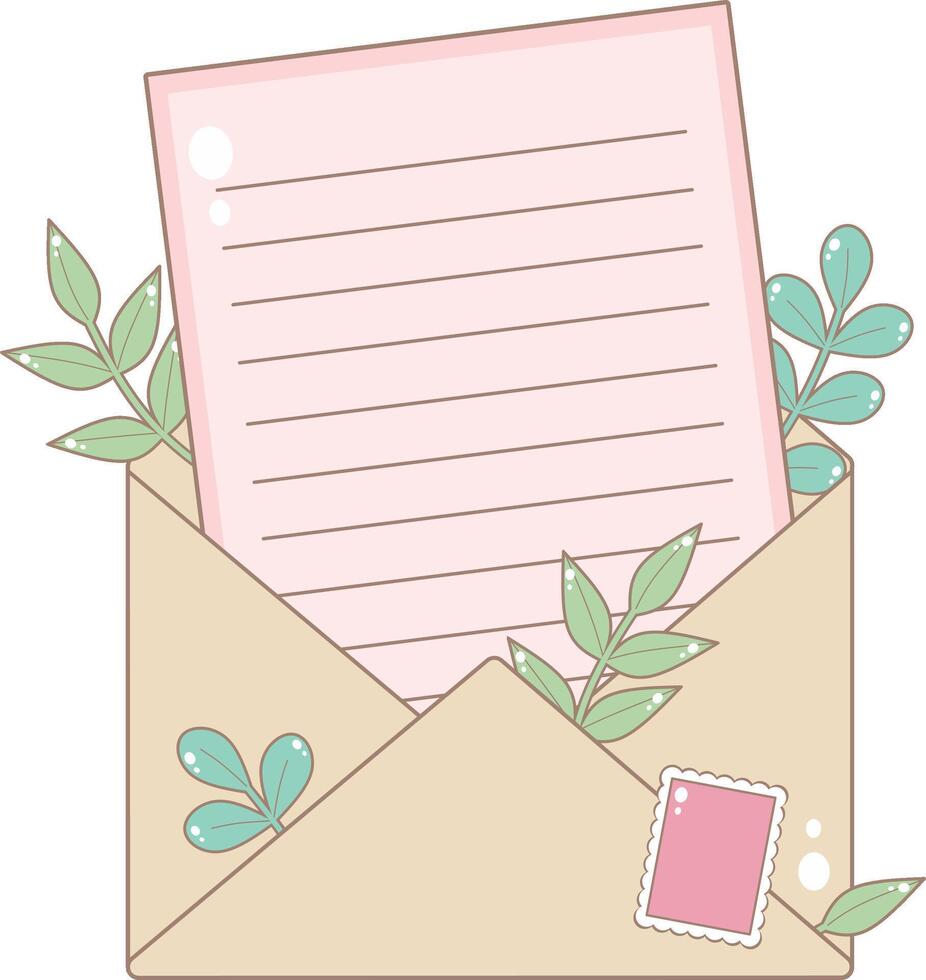 Open Envelope With Paper Letter. Cute and Simple Style. vector