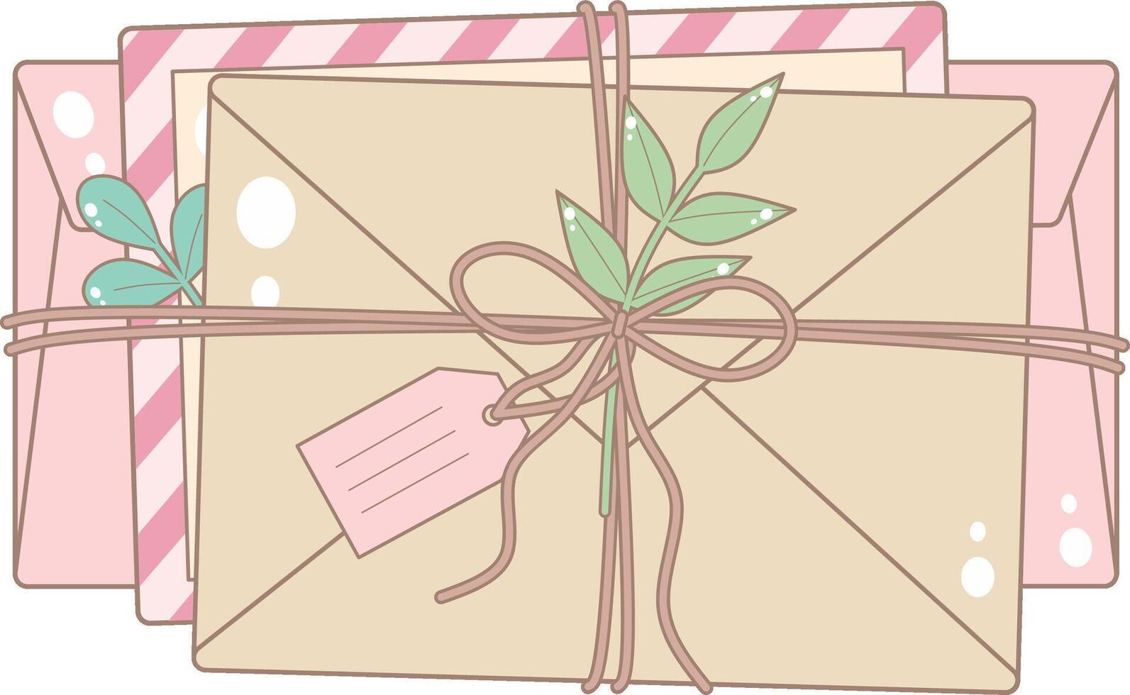 Three Envelopes Tied With Twine. Cute and Simple Style. vector