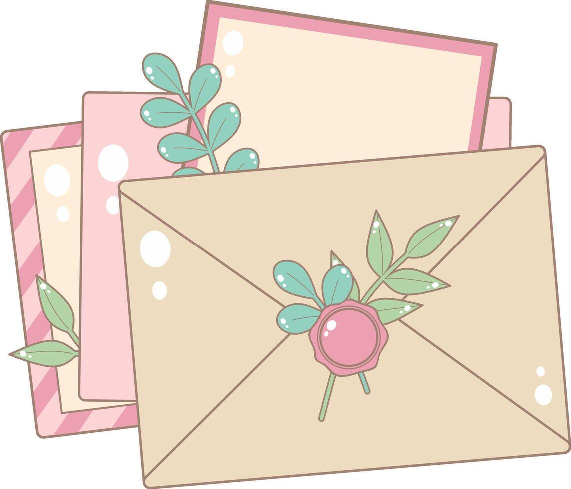 A Card and Three Envelopes. Cute and Simple Style. vector
