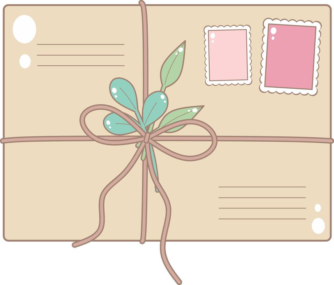 Brown Envelope With Stamps. Cute and Simple Style. vector