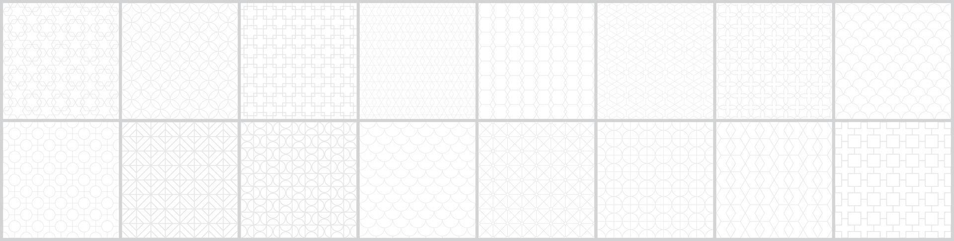 Collection of seamless ornamental patterns. Grey oriental vintage backgrounds. Monochrome geometric tile mosaic design. Grid texture - textile prints vector
