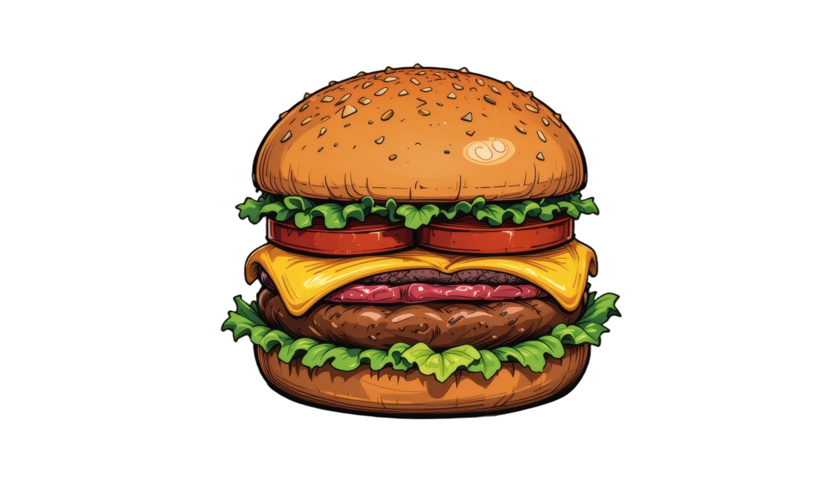 A hamburger with cheese and lettuce on it png