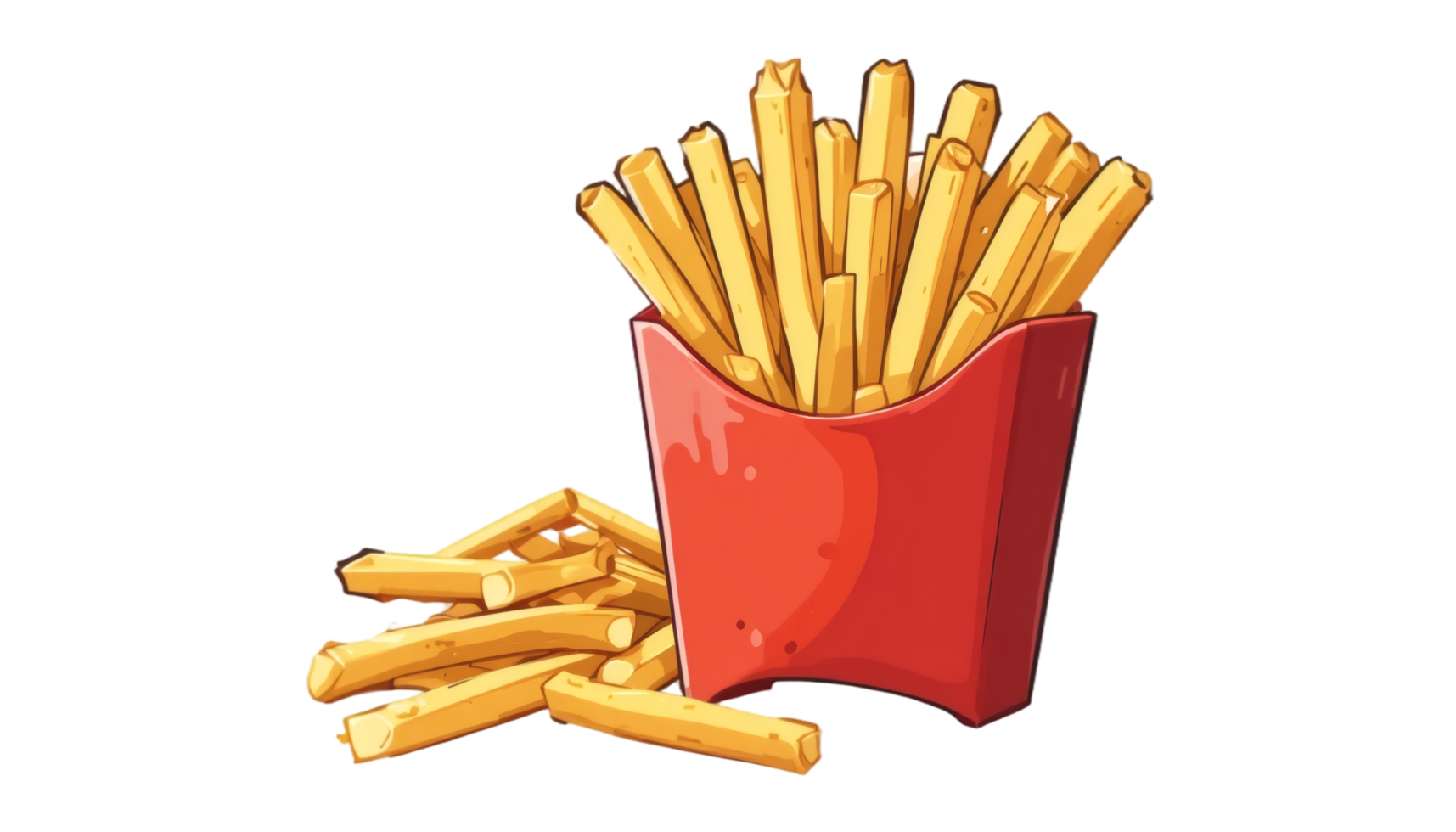 French fries in a red container png