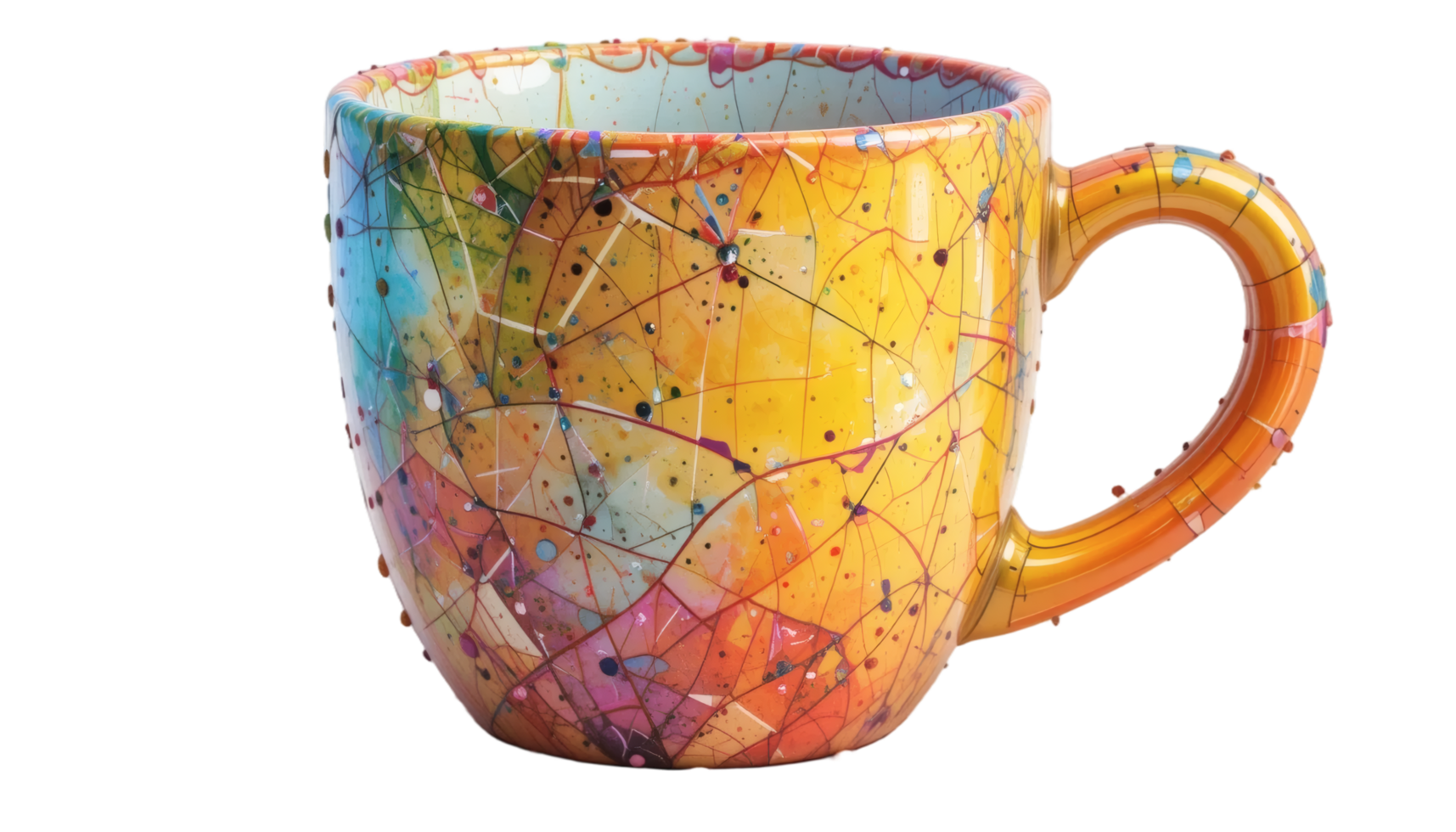 A colorful mug with a patterned design png