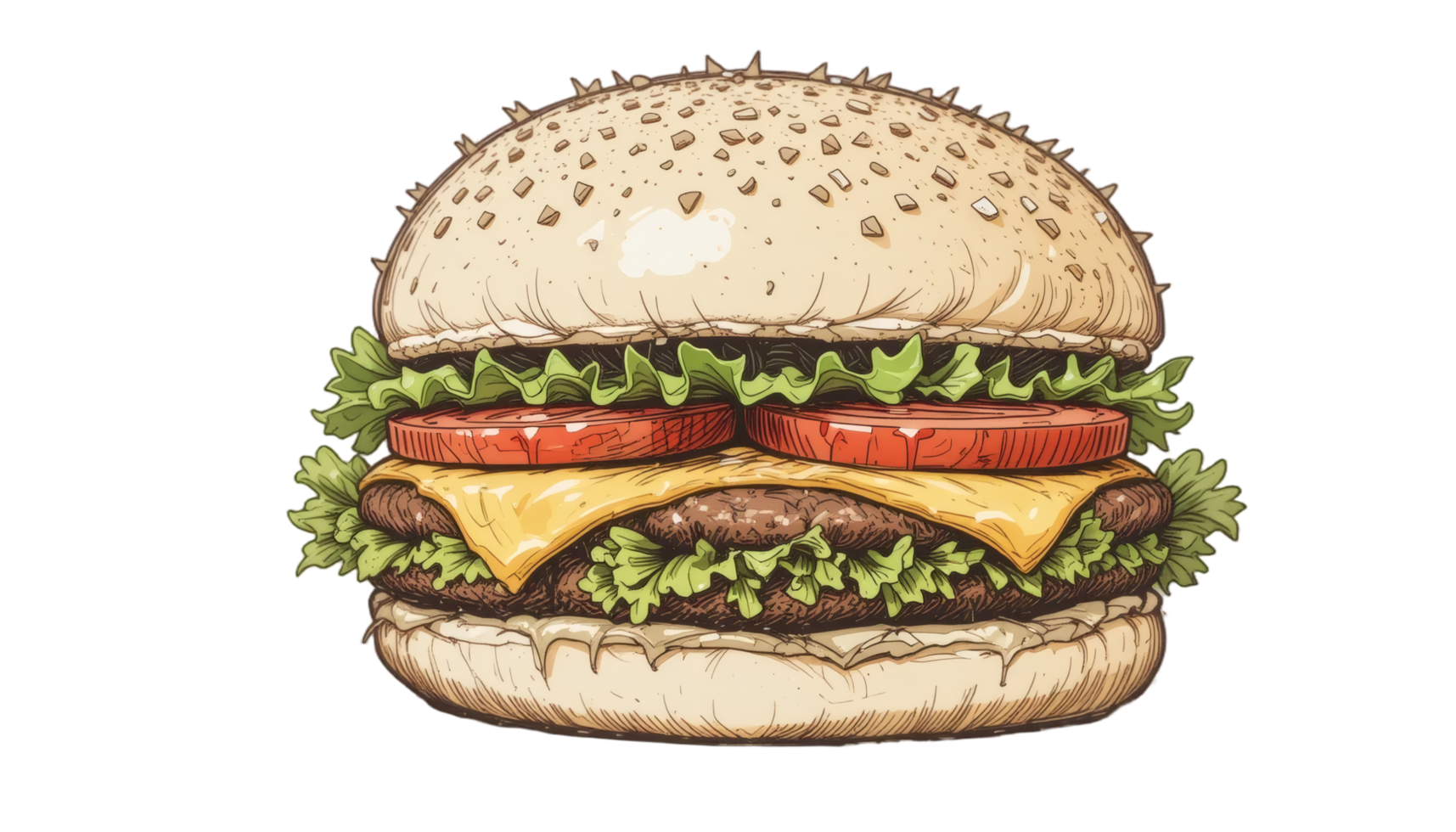 A hamburger with cheese and tomatoes on it png