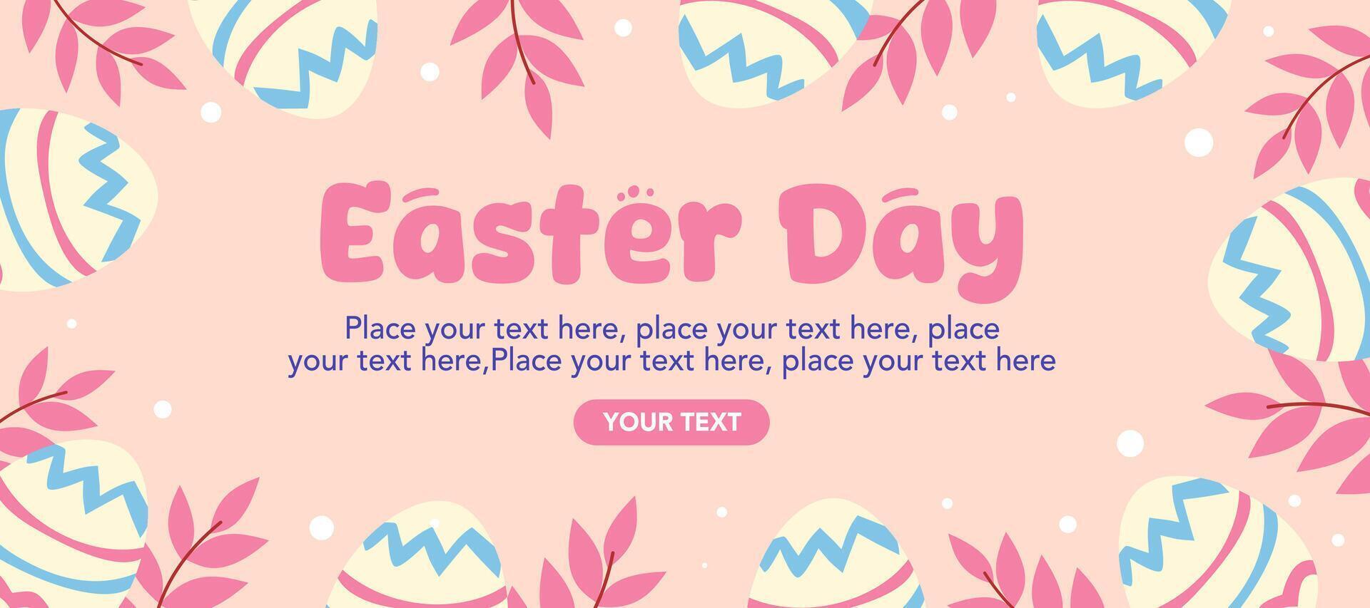 Happy Easter Day greeting card with eggs illustration on cream background for banner and poster. vector