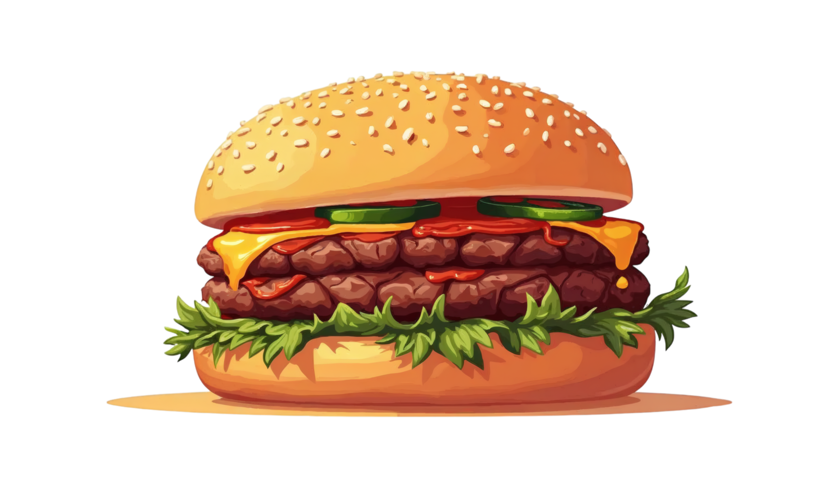 A hamburger with cheese and lettuce on it png