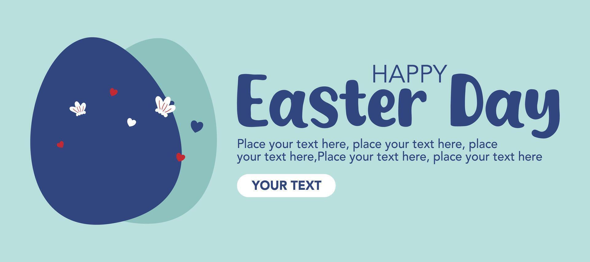 Trendy Happy Easter Day greeting card with egg illustration on blue background for banner and poster. vector