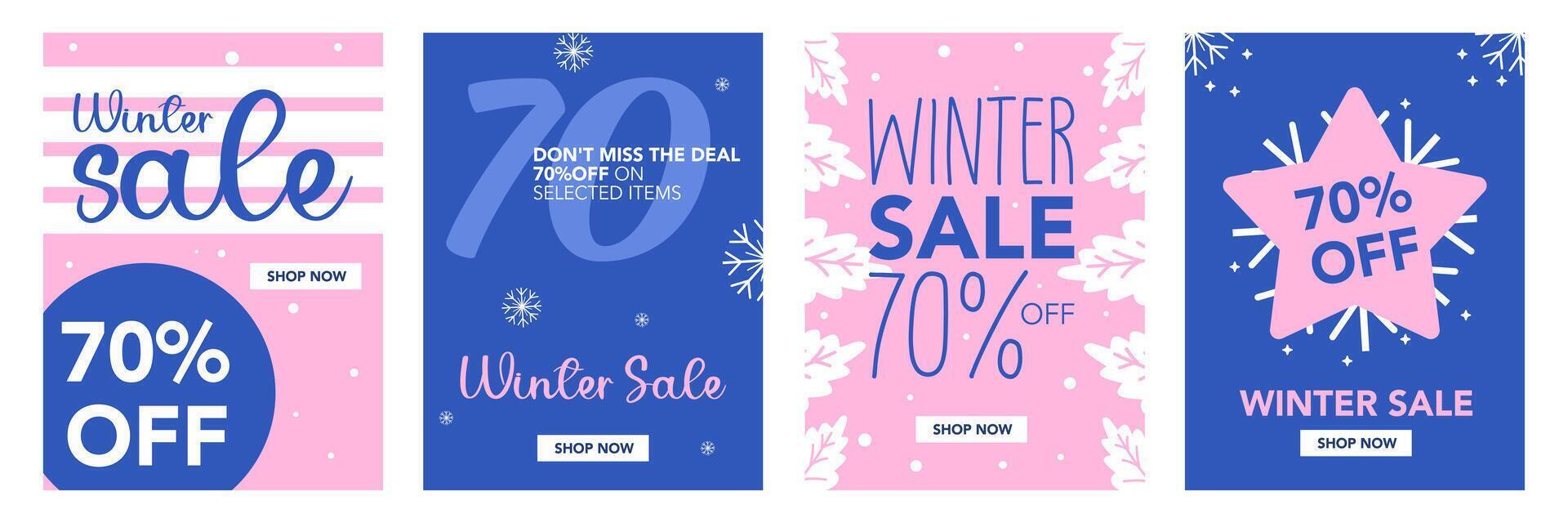 Set of Winter season illustration banner with creative element on pink and blue background good for sale promotion, poster, greeting card, advertisement and flyer vector