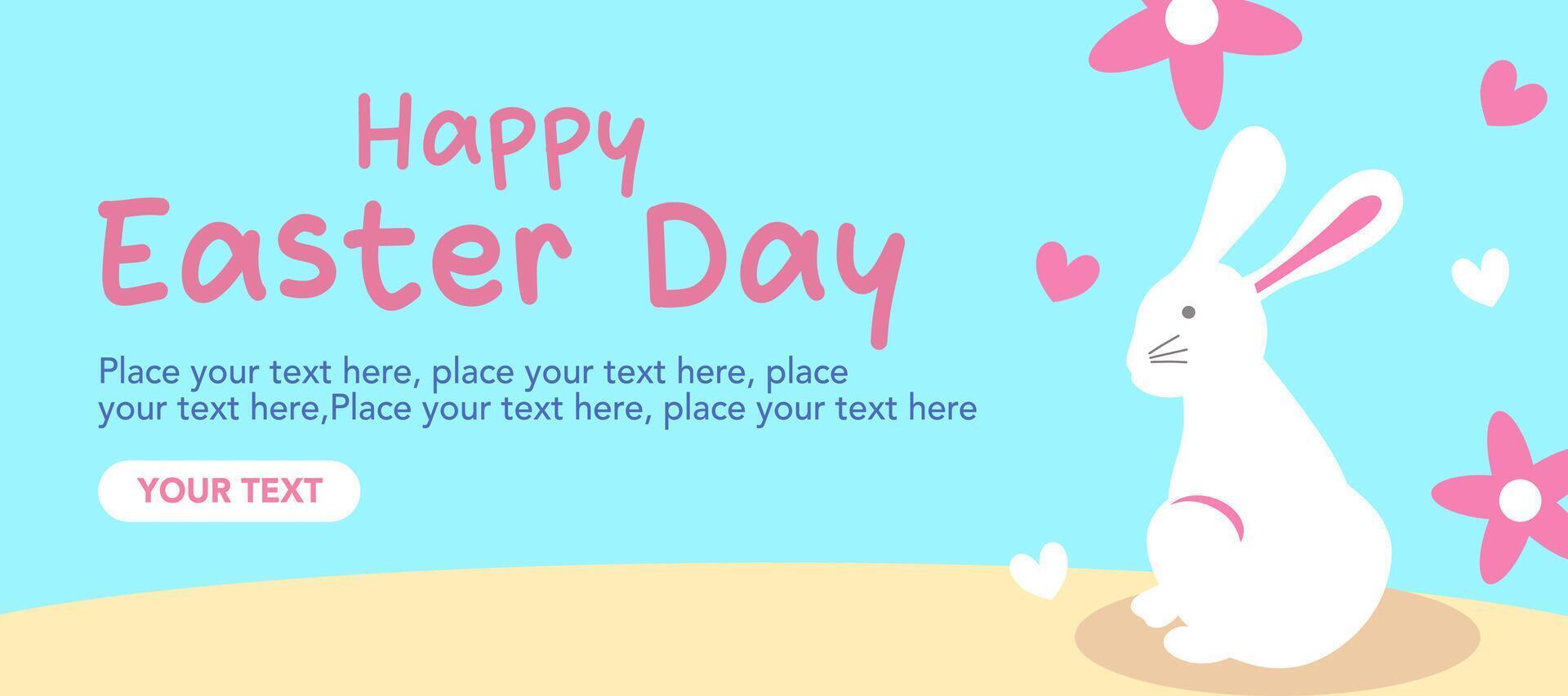 Creative Happy Easter Day greeting card with bunny illustration on blue background for banner and poster. vector