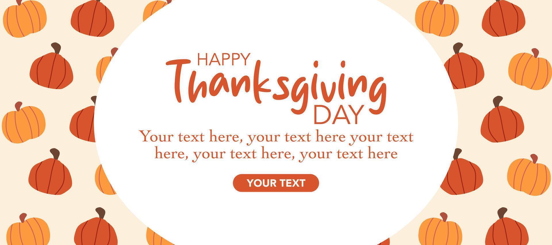 Happy Thanksgiving Day banner with pumpkins pattern illustration on cream color horizontal background for advertising, greeting card, web, social media, poster and flyer vector