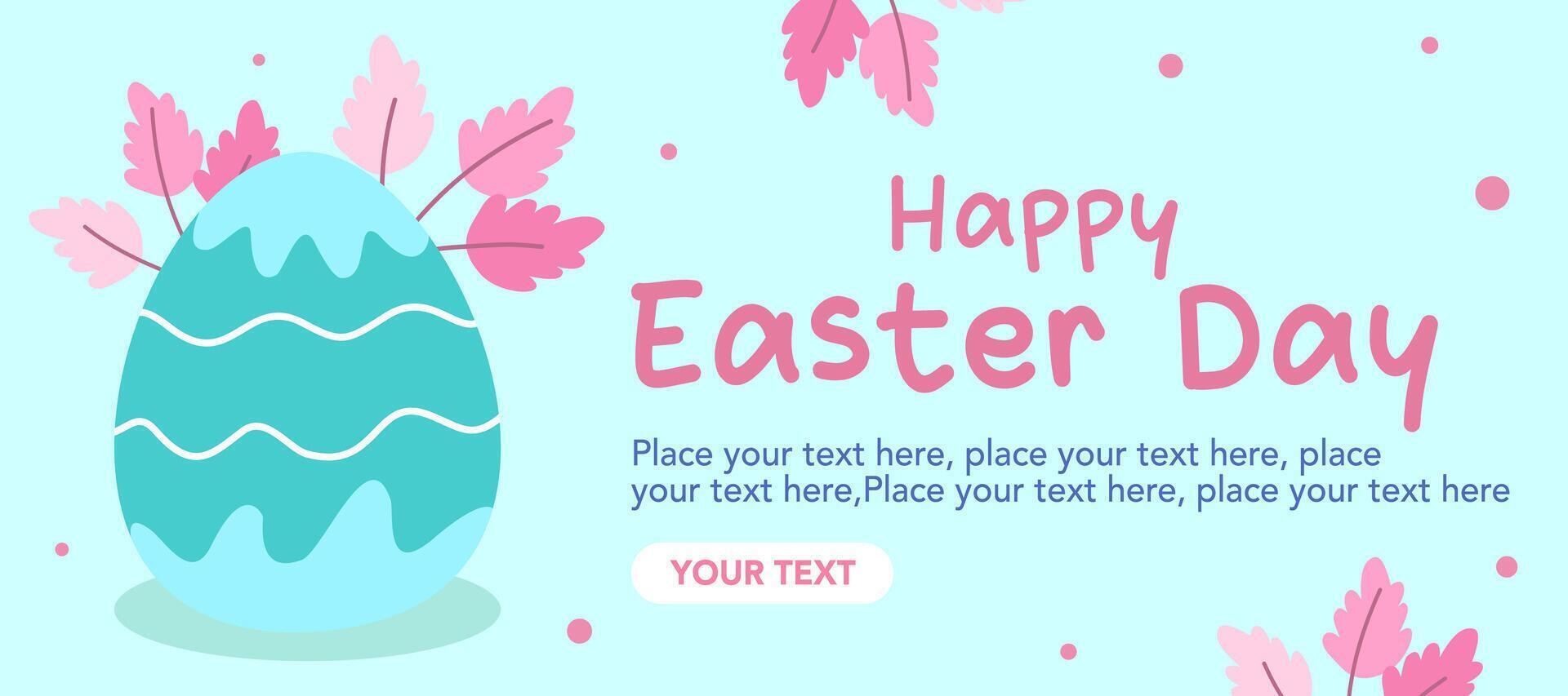 Happy Easter Day greeting card with eggs illustration on blue background for banner and poster. vector