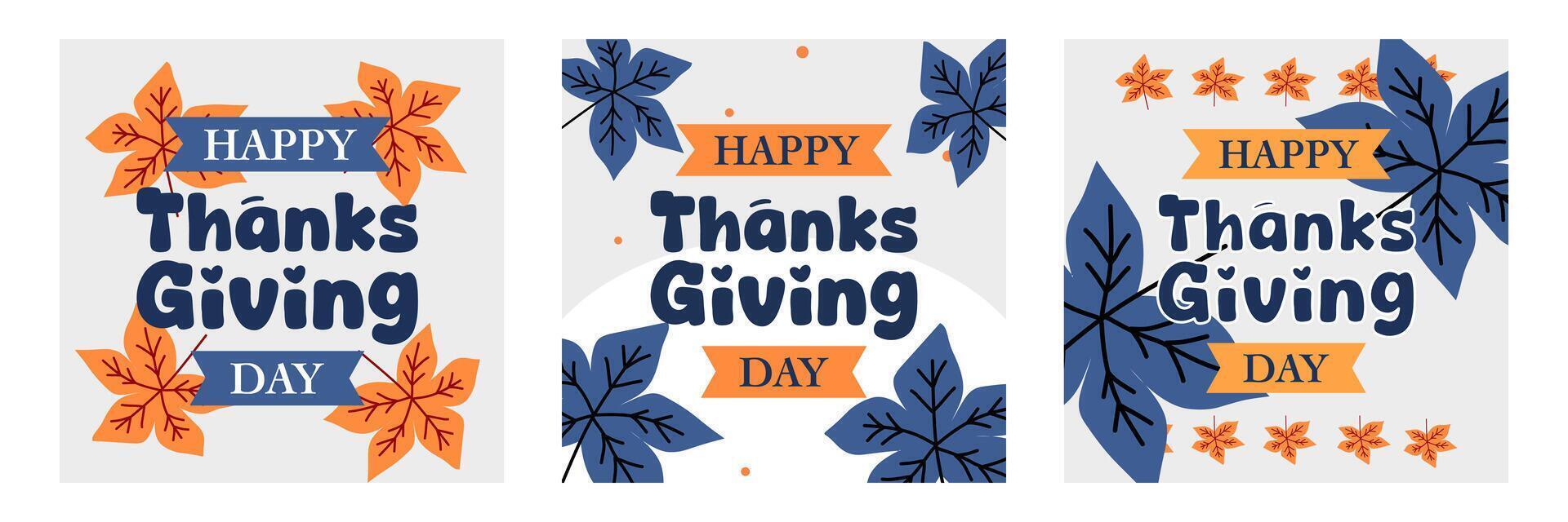 Set of Happy Thanksgiving Day banner with maple leaves illustration on white background for advertising, greeting card, web, social media, poster and flyer vector