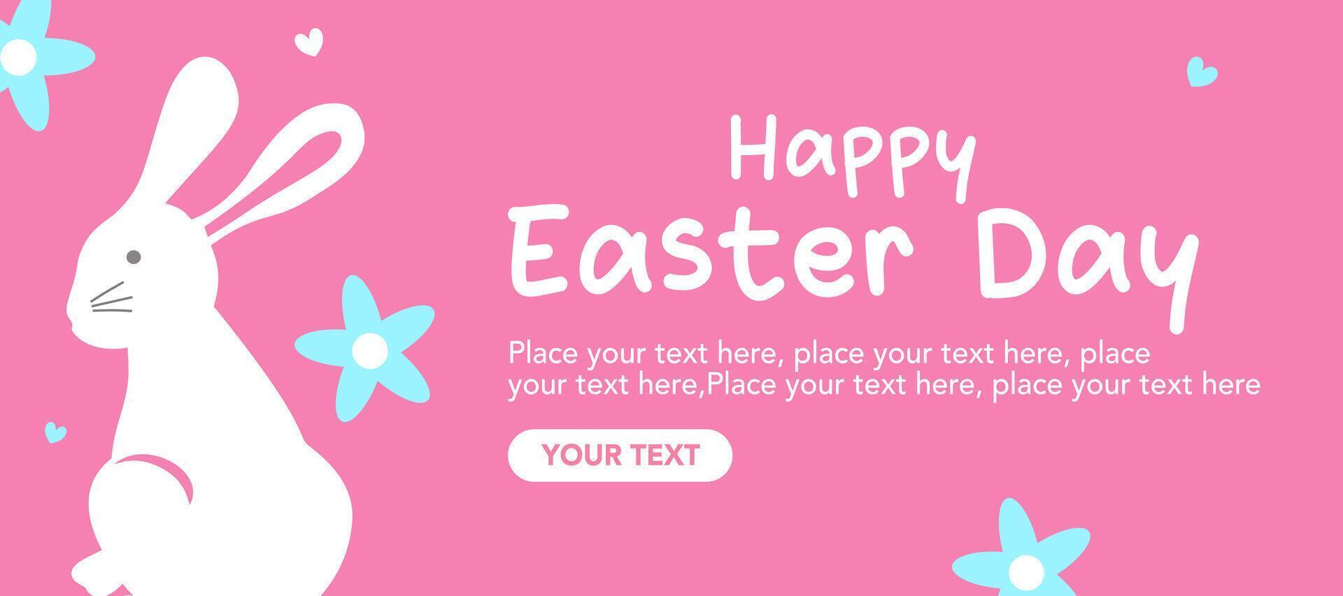 Happy Easter Day greeting card with bunny illustration on pink background for banner and poster. vector