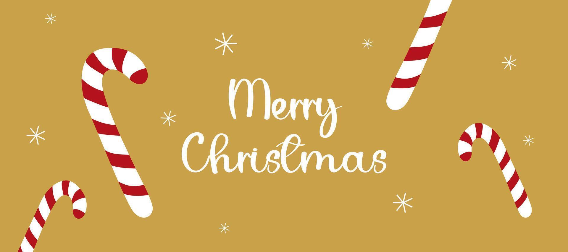 Merry Christmas and Happy New Year greeting card banner with candy cane on gold background for sale and poster promotion template vector