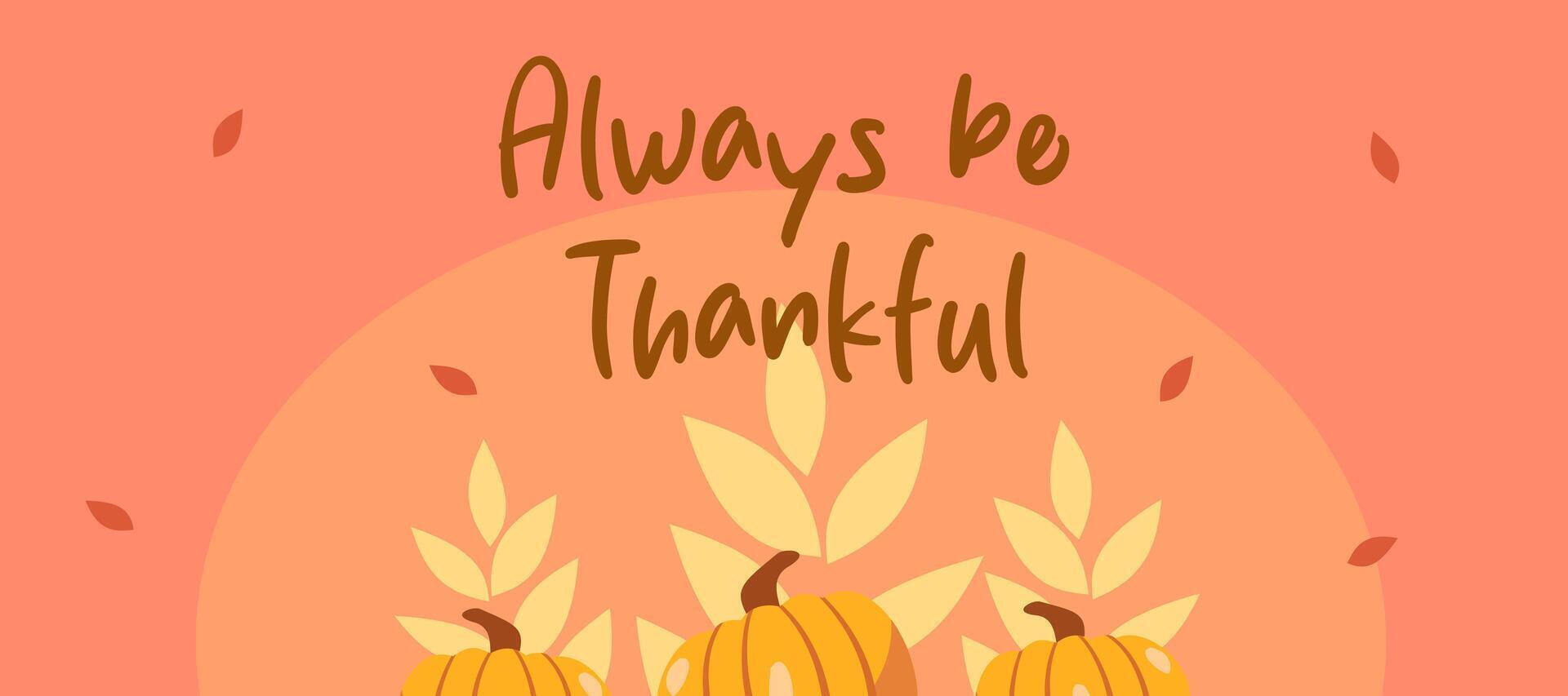 Happy Thanksgiving Day banner with leaves illustration on orange horizontal background for advertising, greeting card, web, social media, poster and flyer vector