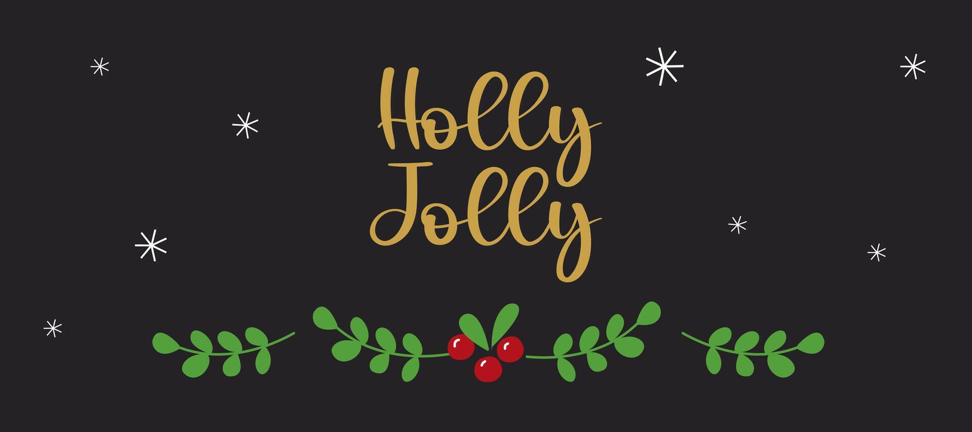 Merry Christmas and Happy New Year greeting card banner with berries and typography on dark background for sale and poster promotion template vector