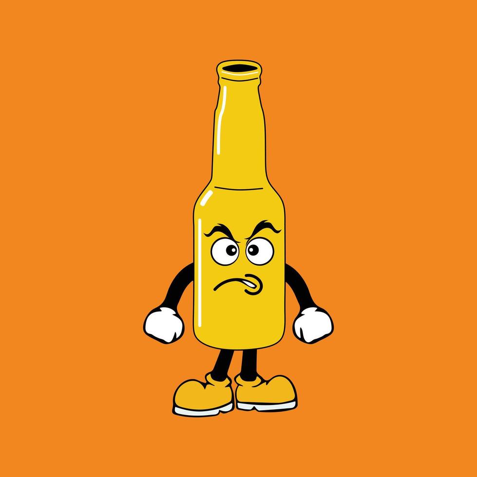 Beer bottle cartoon character with angry style vector
