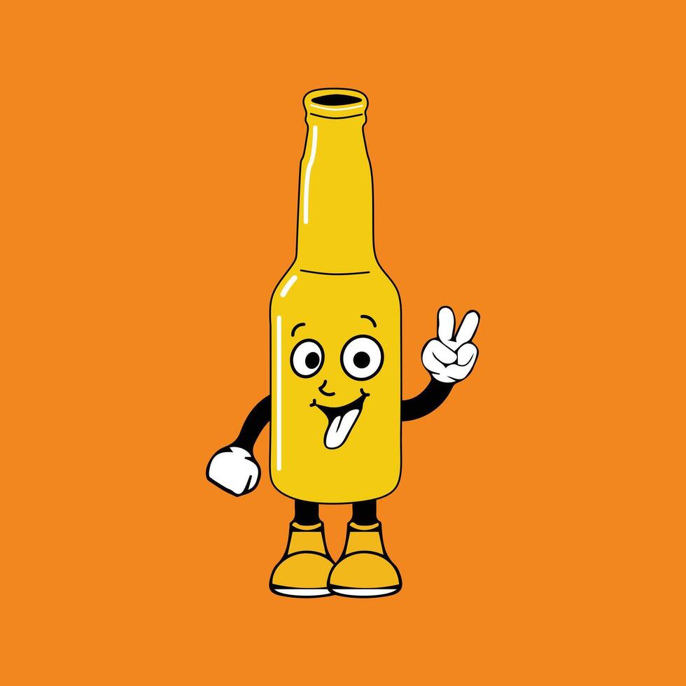 Beer bottle cartoon character in happy style vector