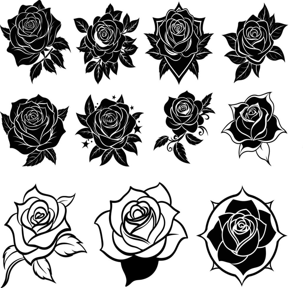 Elegant rose silhouette design set vector