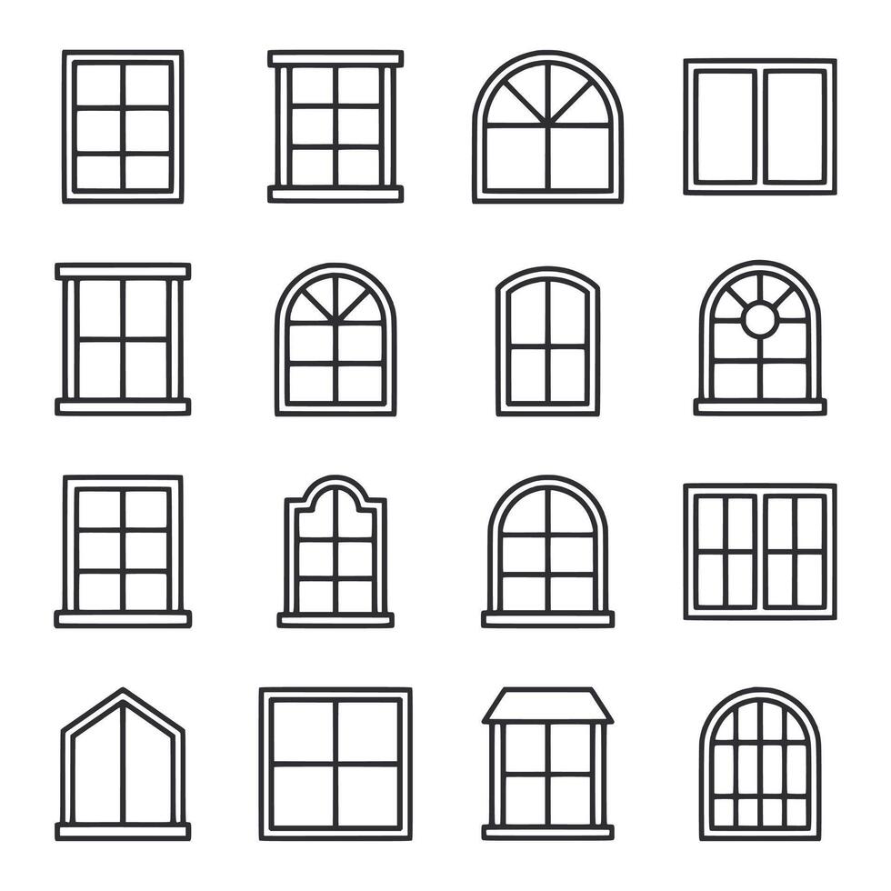 A set of windows with different shapes and sizes vector