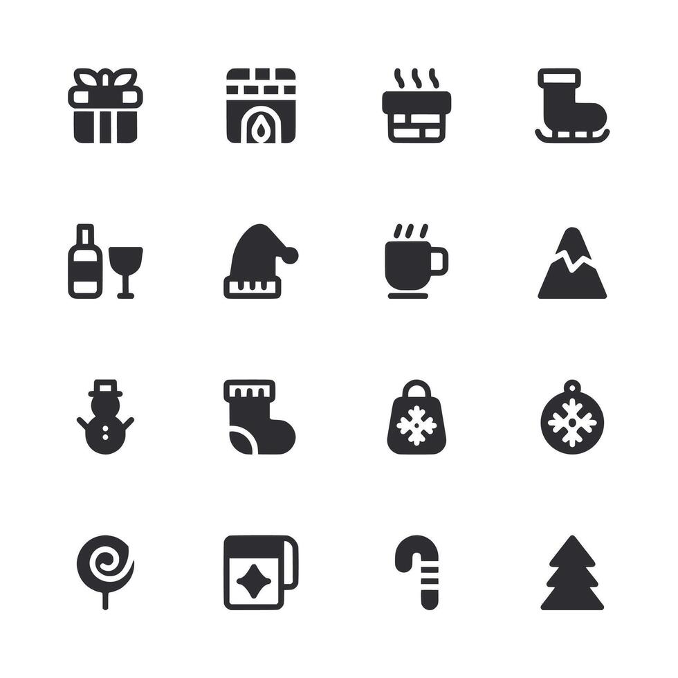 A set of black and white icons for Christmas vector