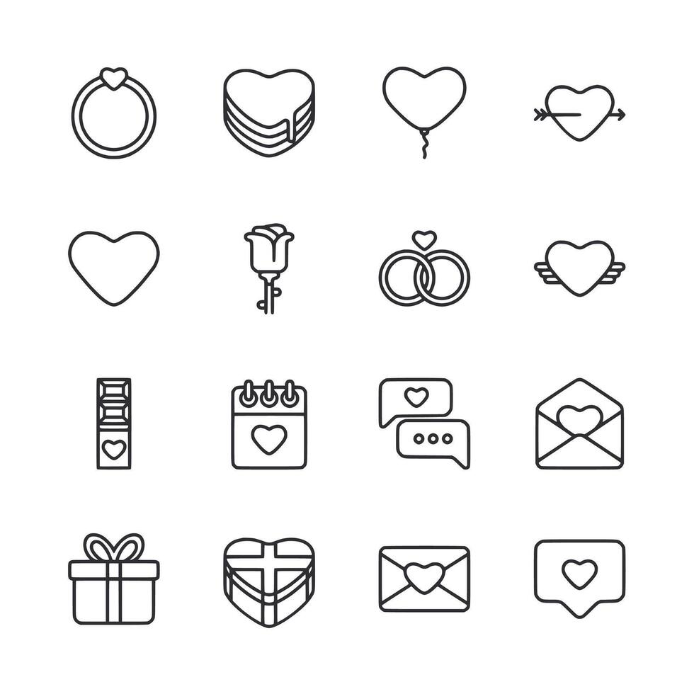 A set of white icons with hearts and other symbols vector