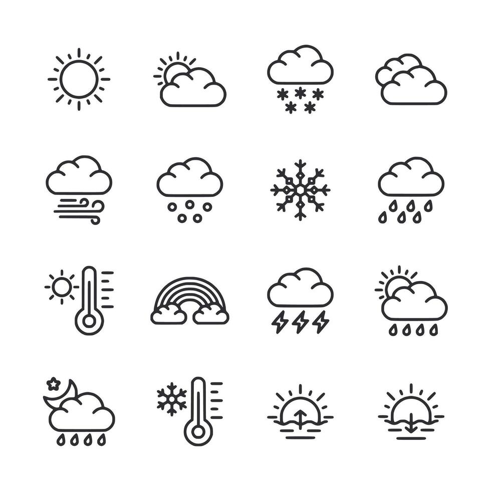 A set of weather icons including rain, snow, and sun vector
