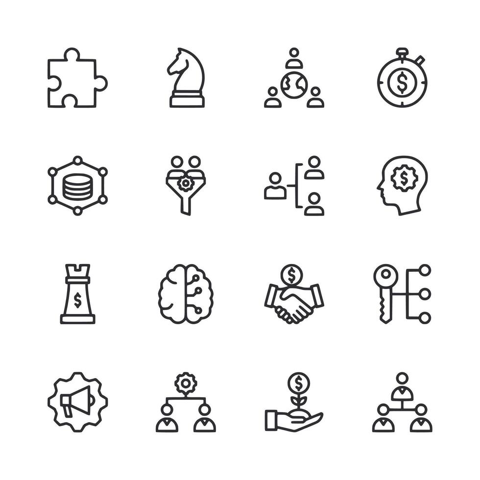 A set of icons that include a brain, a dollar sign, a hand, and a clock vector