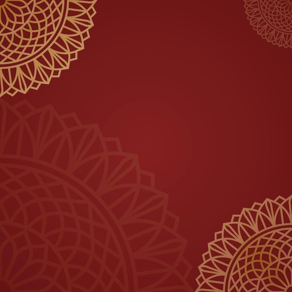 Royal Red Mandala Square Background with Simple Bold Intricate Gold Motifs vector