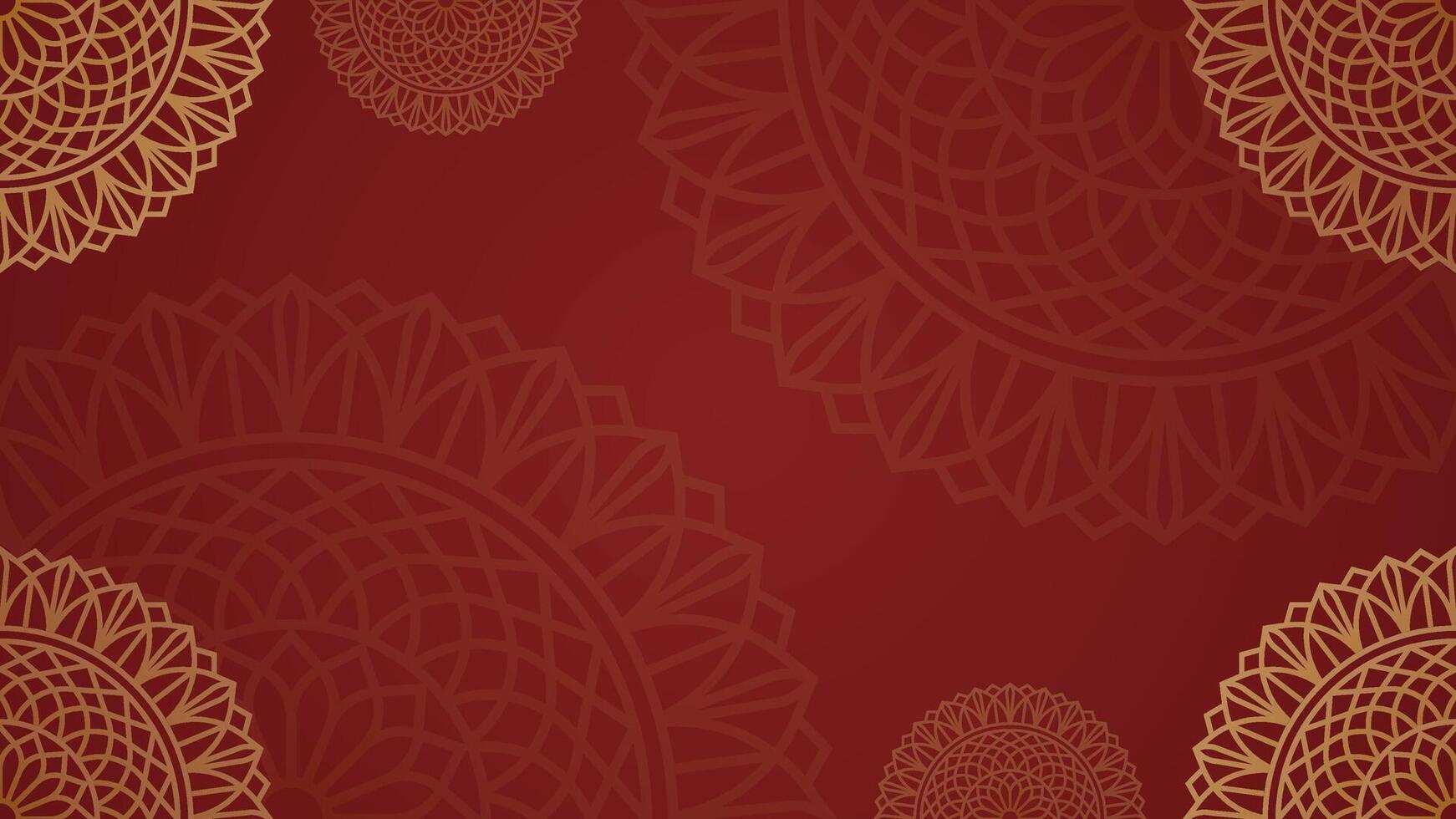 Exquisite Mandala Patterns with Simple Ornate Gold Detailing on a Deep Red Horizontal Background vector