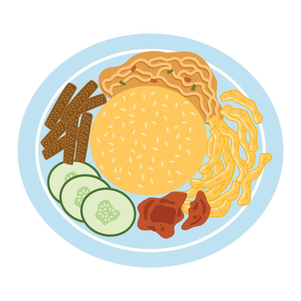 Nasi kuning or yellow rice is a traditional menu from indonesia vector
