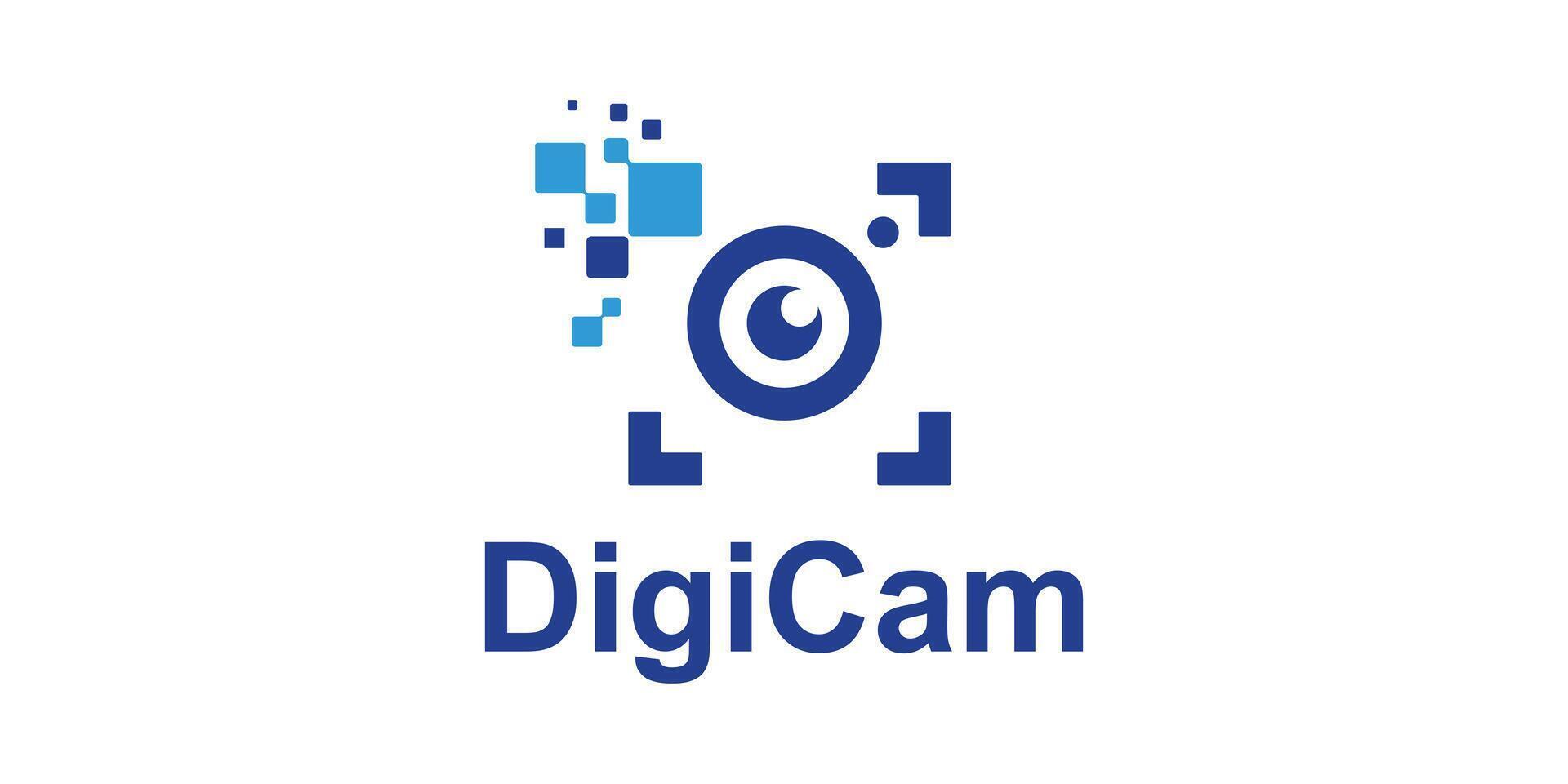 logo design combination of camera and digital technology, logo for digital media, lens, camera, vision, symbol, icon, idea, creative. vector