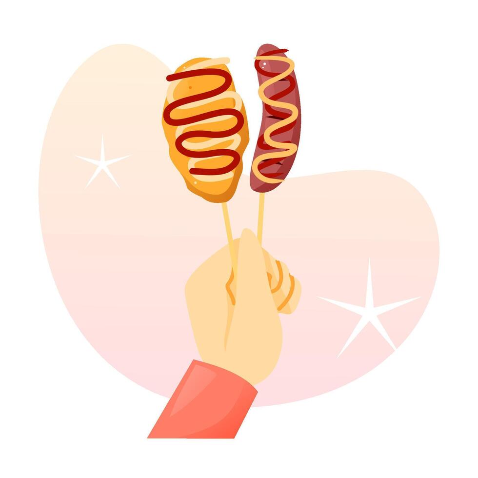 Holding sausage and corndog illustration vector
