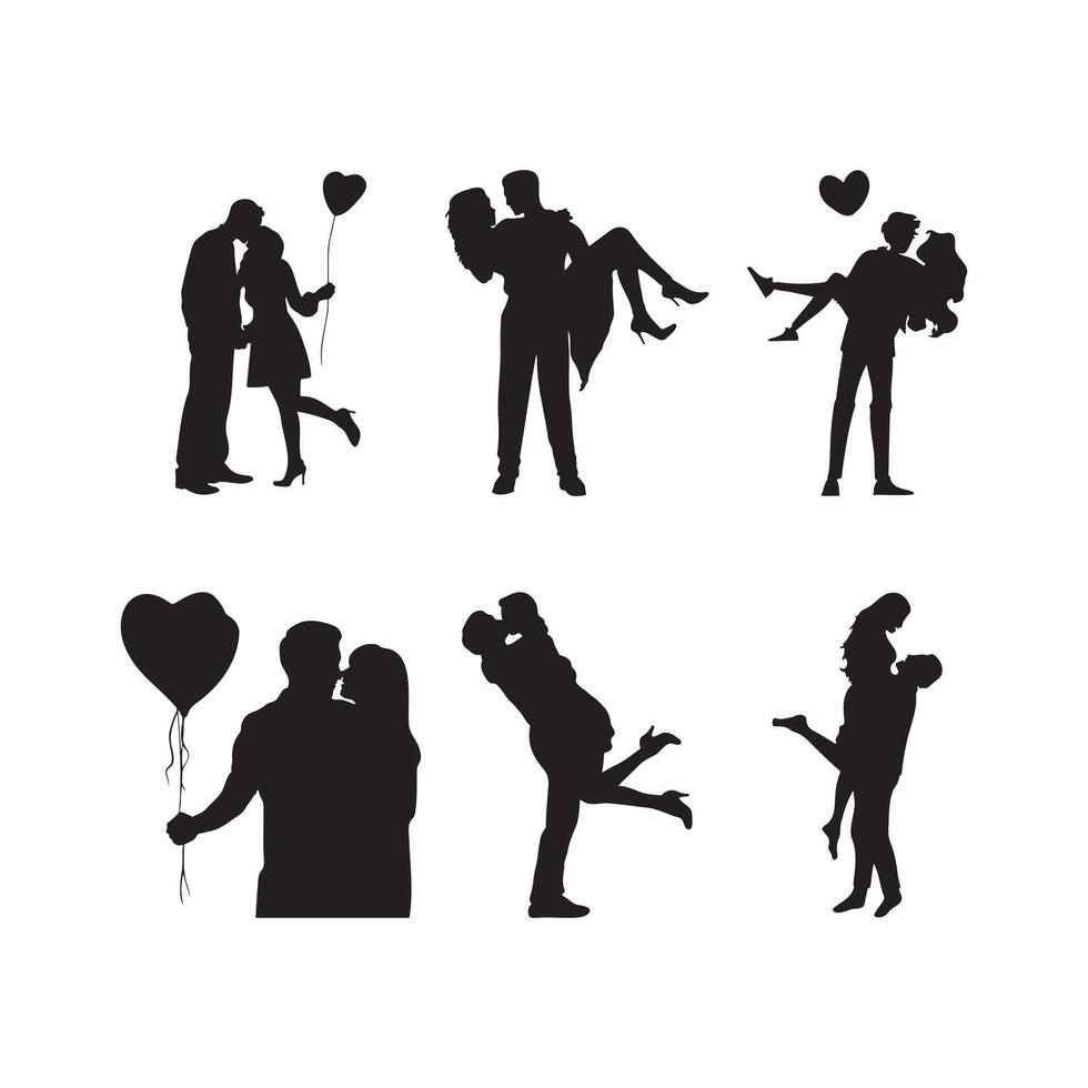 Romantic Couple Silhouettes in Love and Affection Moments. vector