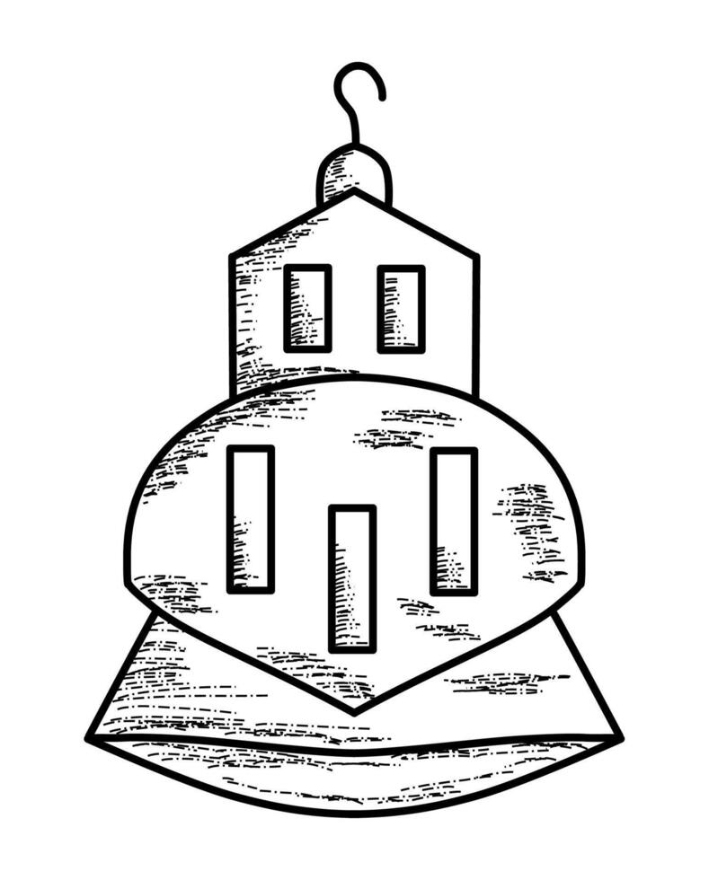 Black ink sketch style of decorative hanging lantern suitable for outdoor decor, festivities, or cozy indoor lighting. vector