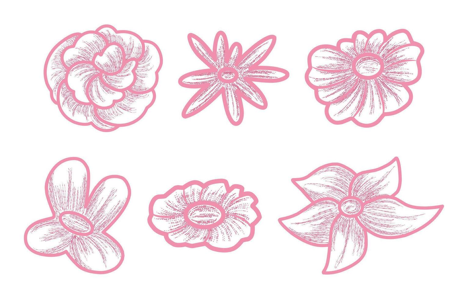 Hand-drawn floral illustrations for creative projects, A collection of six delicate floral sketches, perfect for invitations, art prints, and graphic design. vector