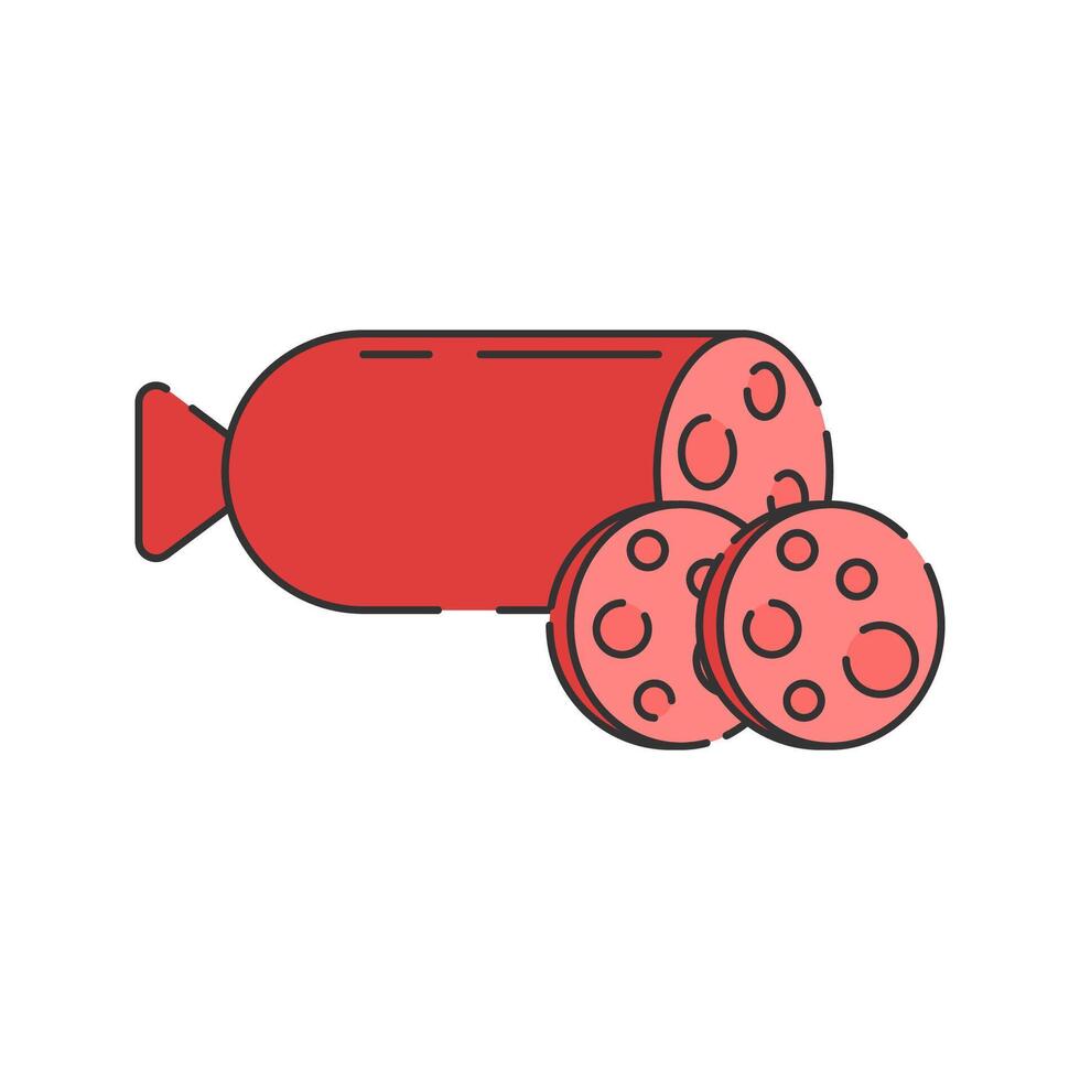 Sausage, Flat Design. A sliced sausage roll, great for meat product labels, grocery store graphics, or protein-rich meal icons. vector