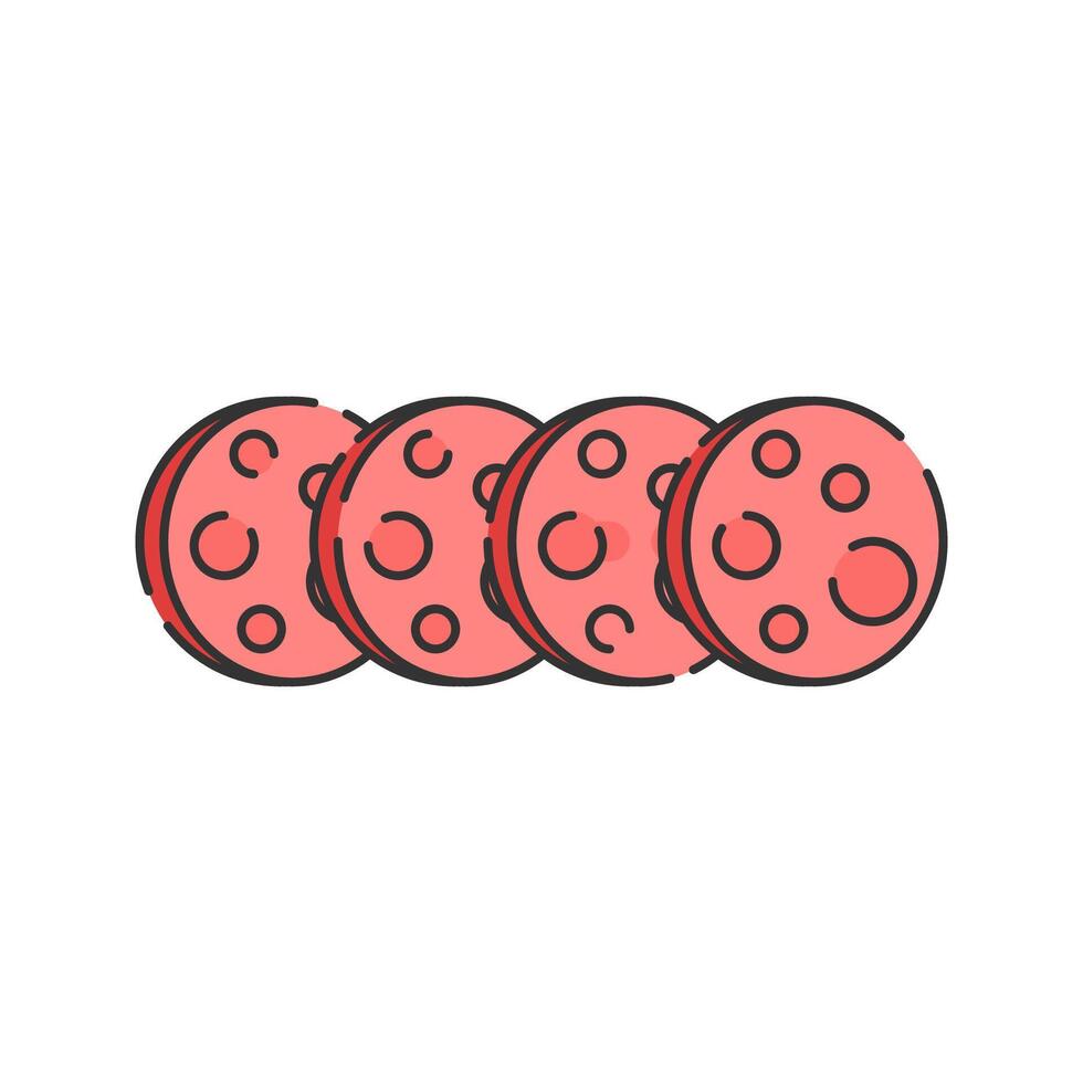 Sausage Slice, Flat Design. A sliced sausage, great for meat product labels, grocery store graphics, or protein rich meal icons. vector