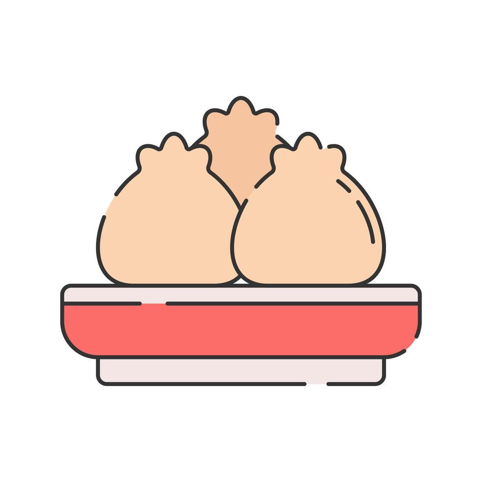 Dim Sum, Flat Design. A plate of traditional dumplings, suitable for Chinese cuisine visuals, food packaging, or digital restaurant menus. vector