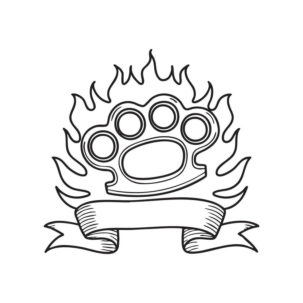 brass knuckle wrapped with a flowing ribbon and surrounded by flickering flames vector