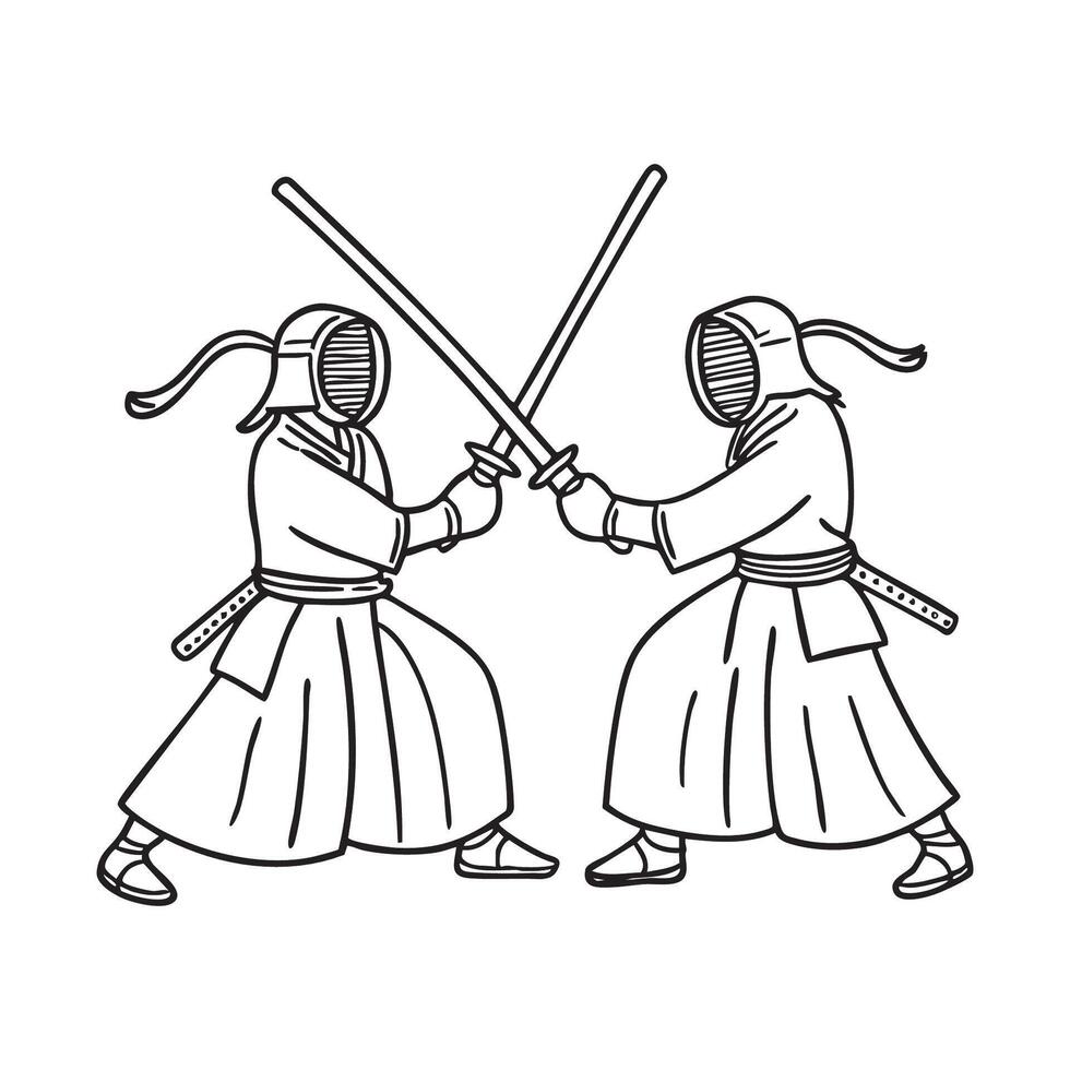 kendo fighters clashing bamboo swords in an intense sparring match vector