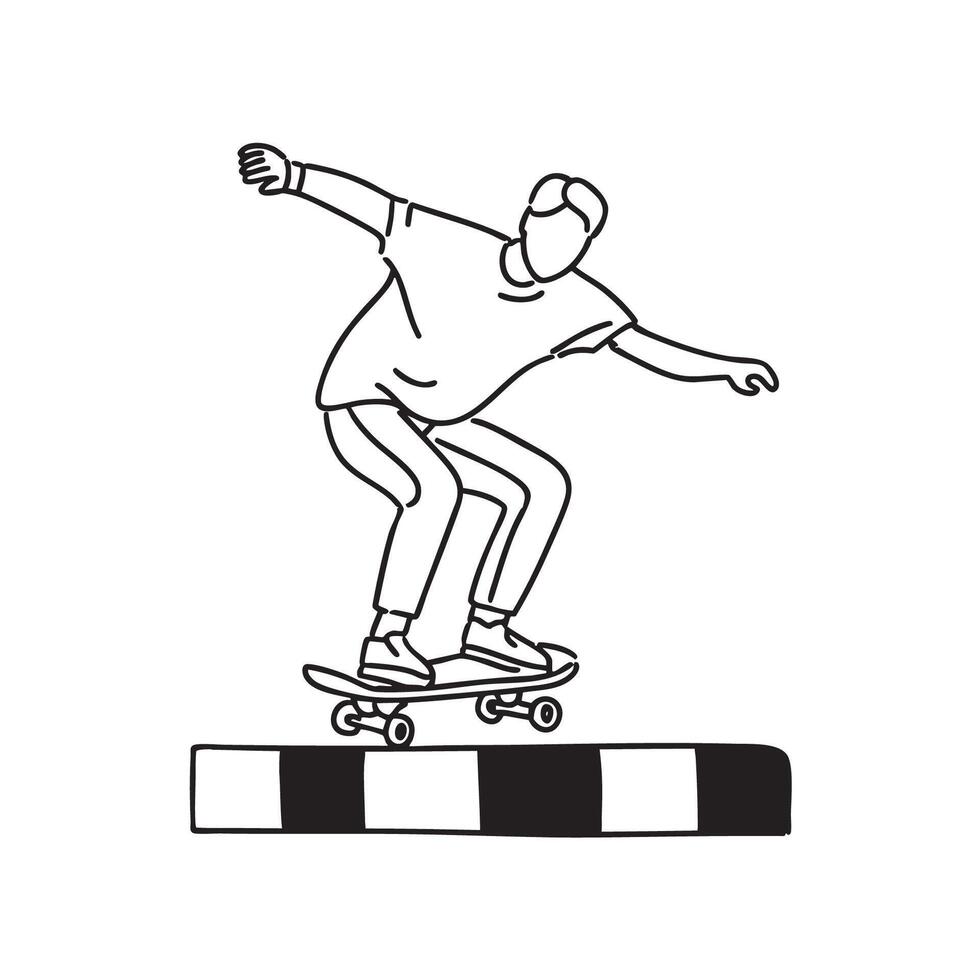 kerb with a skateboarder performing a trick on the edge vector