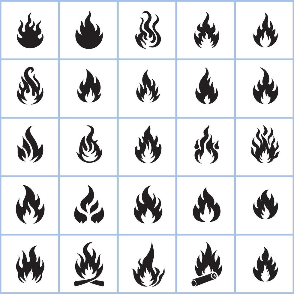 Collection of a fire silhouette icon set design on a white background vector