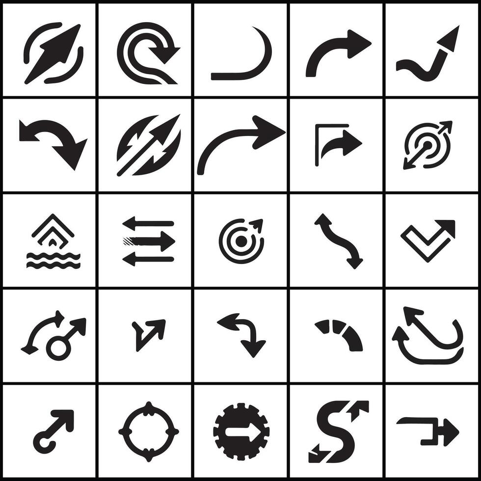 Creative set of black and white arrows icons on a white background vector